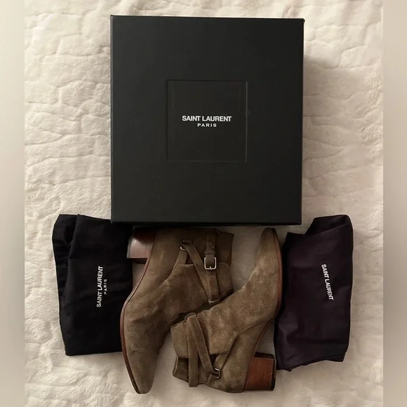 YSL Saint Laurent Blake Jodhpur Suede Bootie in Kaki Beige Suede 41.5 US 10.5🔥🔥🔥 - Picture 6 of 14
